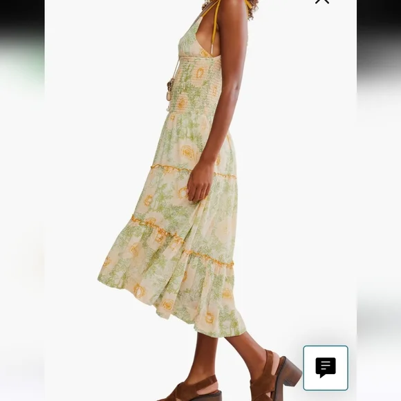 Free People Adriel Tie Strap Tiered Midi Dress Large NWOT - Picture 2 of 16